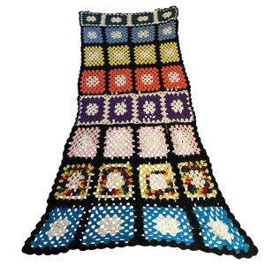 Vintage Granny Square Roseanne Afghan Crochet Multicolor Blanket Throw Handmade